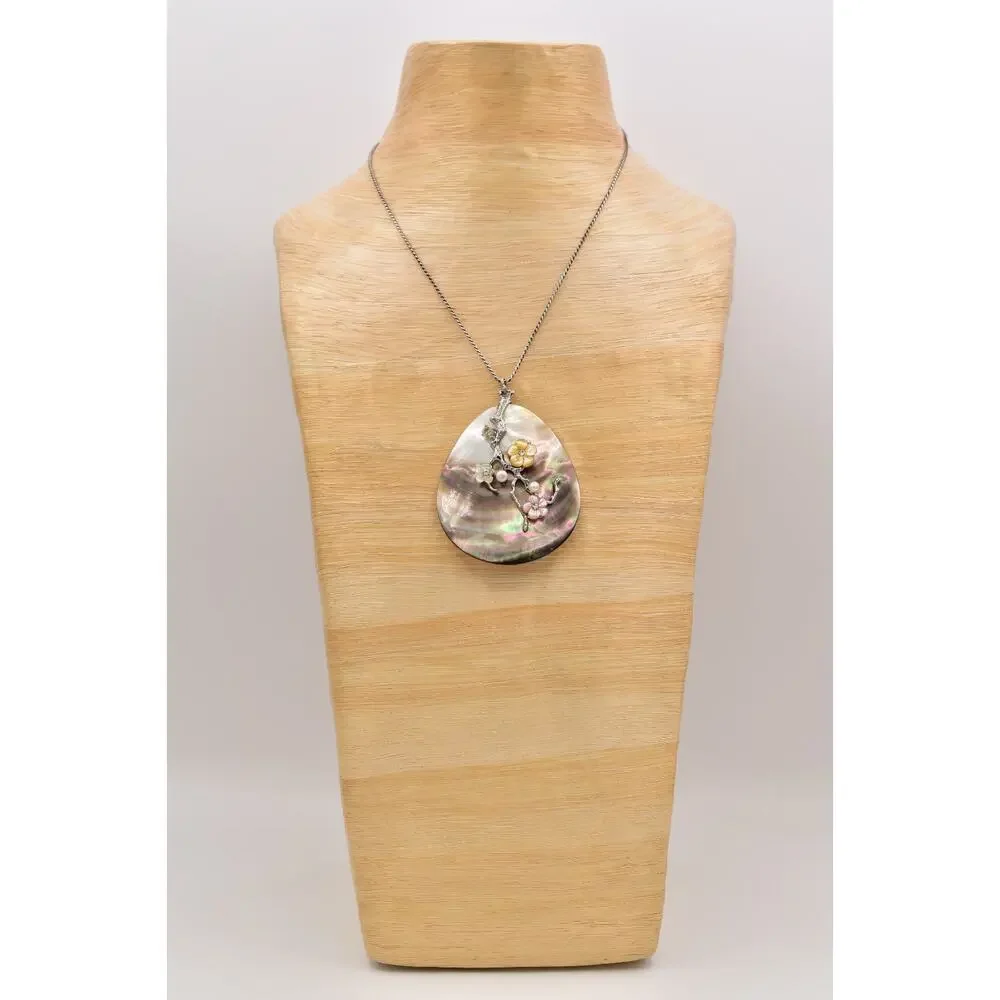 Vintage Abalone Shell Pendant on Brighton Chain Floral Mother Pearl AS IS BinBD